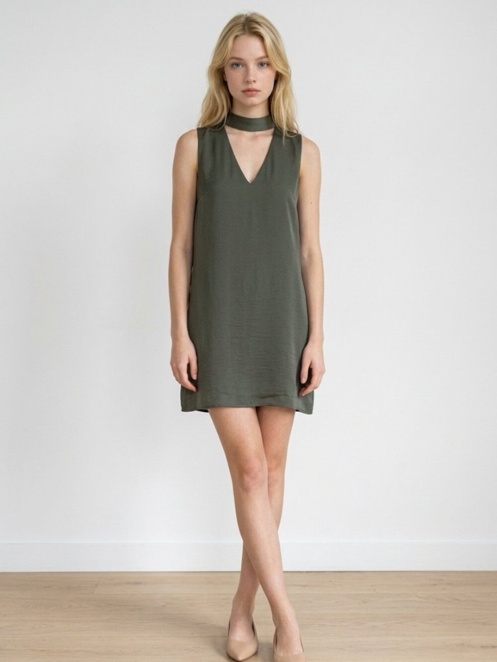 Cupcakes and Cashmere Olive Green Sleeveless Mini Dress M